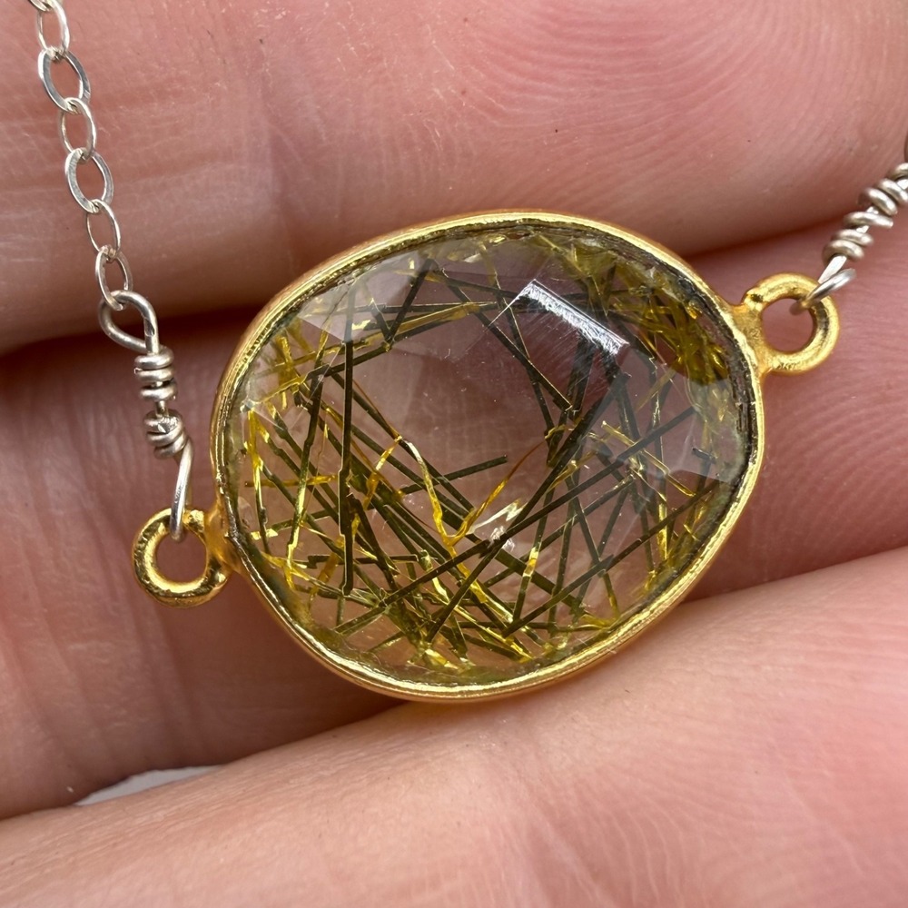 Vintage Rutilated Quartz MSC Sterling Silver Necklace 16"